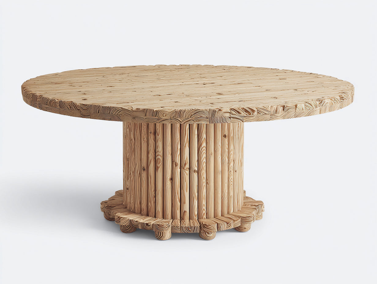 Mesas de jardín redondas de madera 130x130x75 cm - madera natural - base cilíndrica de listones