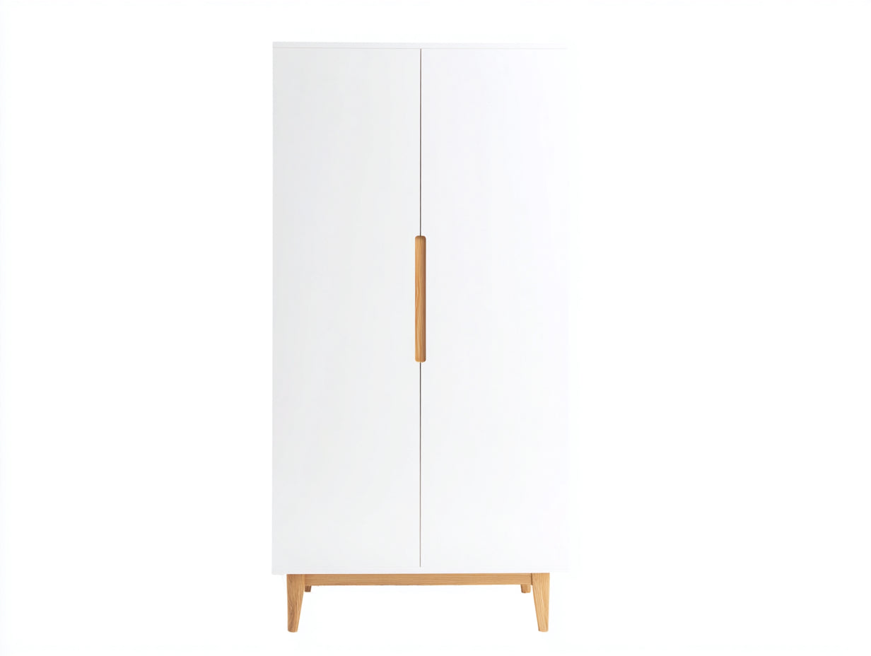 Armarios de 2 puertas en madera de ingeniería 80 x 50 x 180 cm - Blanco y madera natural - Diseño nórdico con patas elevadas