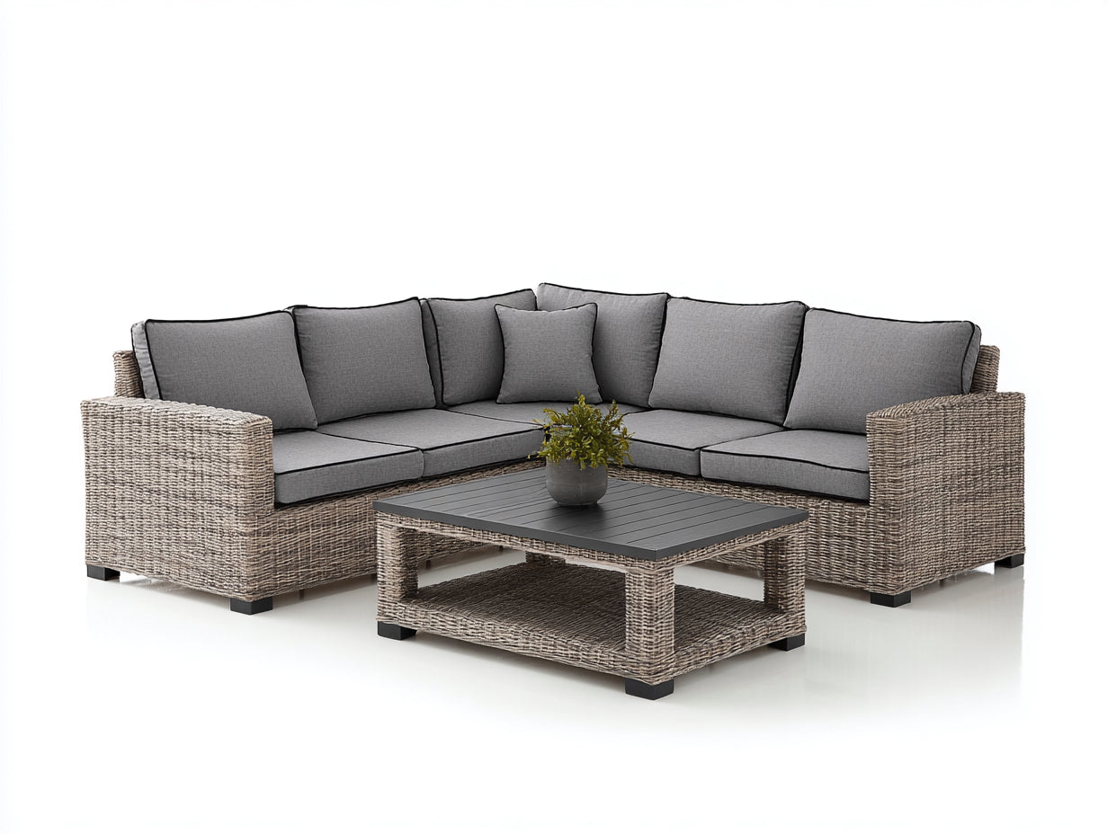 Sofás de exterior rinconero de ratán sintético 260x260x70 cm - beige-gris - diseño con mesa de centro para jardín