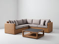 Sofás de exterior de ratán sintético 240x240x78 cm - Marrón natural y gris claro - Con mesa de centro - Diseño esquinero para terraza y jardín