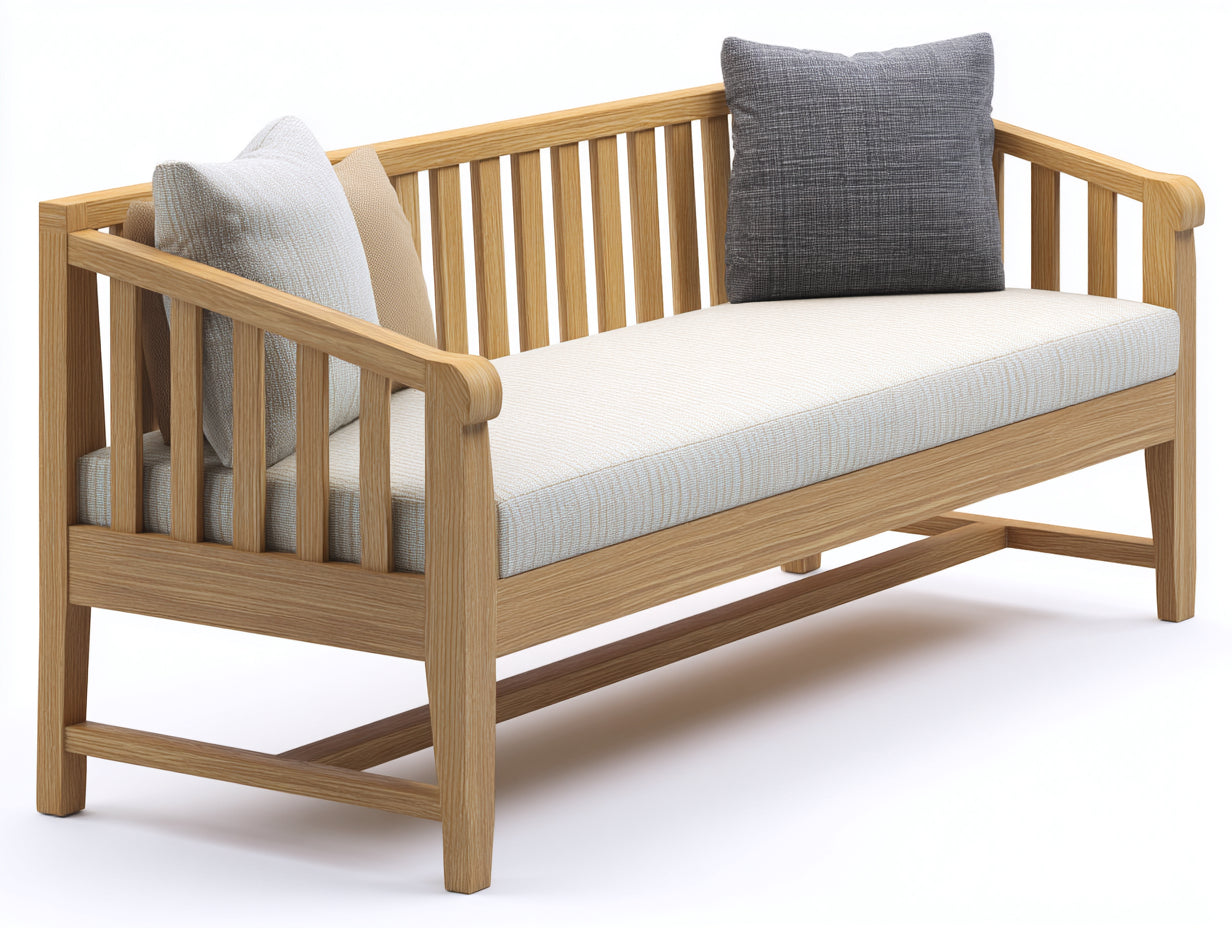 Bancos de jardín de madera 128x65x82 cm - Madera natural y crema - Asiento acolchado - Diseño clásico para terraza y porche
