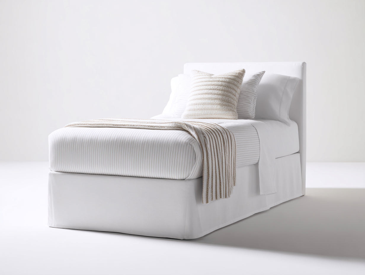 Camas individuales tapizadas en tejido 200 x 100 x 110 cm - Blanco - Cabecero acolchado con faldón de estilo moderno