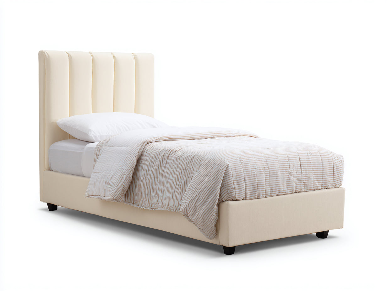 Camas individuales tapizadas 205x96x108 cm - beige - cabecero acolchado vertical