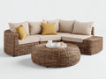 Sofás de exterior rinconero de ratán 280x220x72 cm - marrón natural-beige - diseño con mesa redonda para jardín
