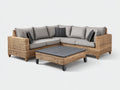 Sofás de exterior de ratán 265x265x74 cm - natural gris y negro - modular cuadrado con mesa rectangular