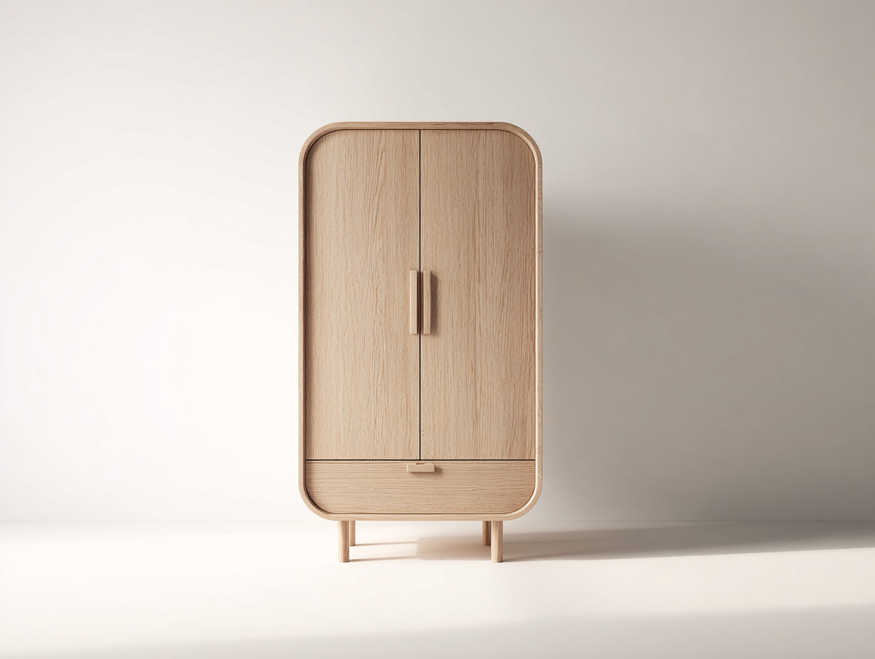 Armarios de dos puertas con cajón en MDF efecto roble natural 90 x 45 x 160 cm - diseño nórdico para dormitorio