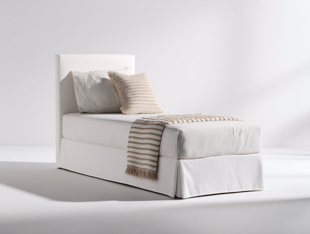 Camas individuales tapizadas en tela 205 x 102 x 120 cm - blanco - cabecero alto y diseño moderno para dormitorio