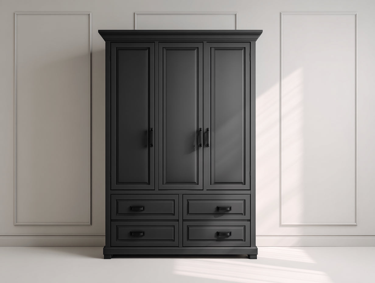 Armarios para dormitorio de madera de ingeniería 150 x 55 x 205 cm - Negro - 3 puertas y 4 cajones de estilo clásico