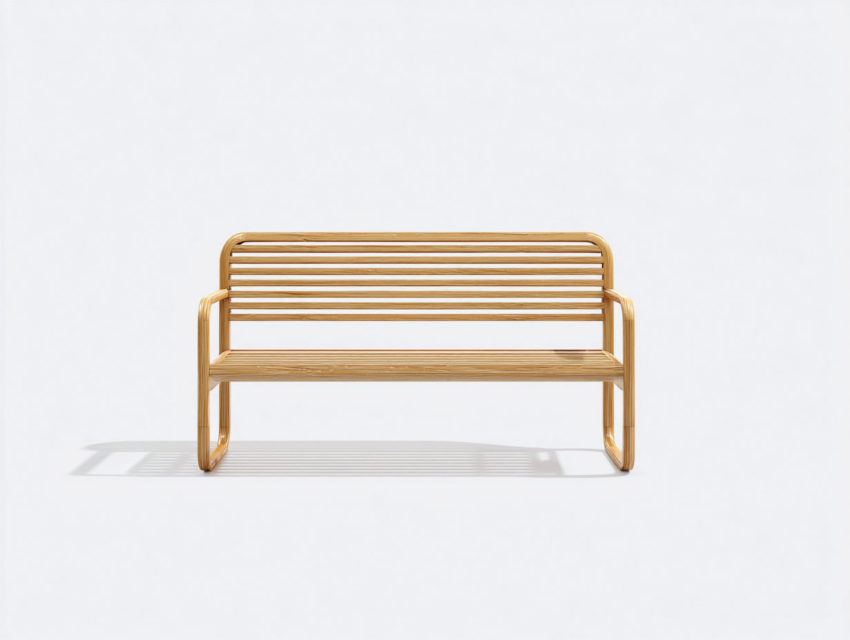 Bancos de jardín de bambú 124x58x82 cm - Marrón miel - Asiento de listones - Diseño curvado para terraza y patio