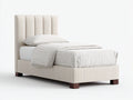 Camas individuales tapizadas en tela acanalada 205 x 105 x 125 cm - beige y patas marrón oscuro - diseño moderno para dormitorio