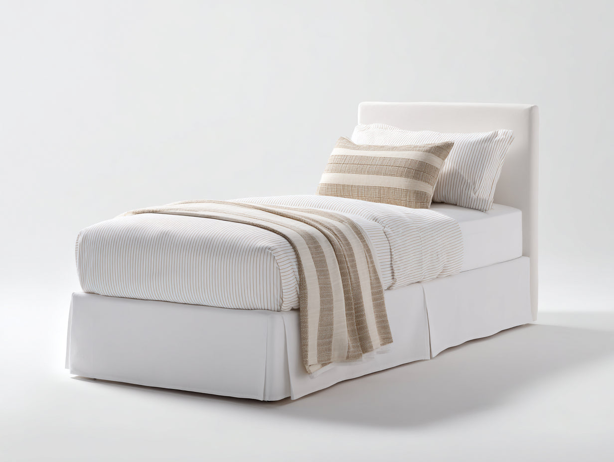 Camas individuales para dormitorio con estructura tapizada en tejido 205 x 105 x 110 cm - Blanco - Cabecero acolchado y diseño minimalista