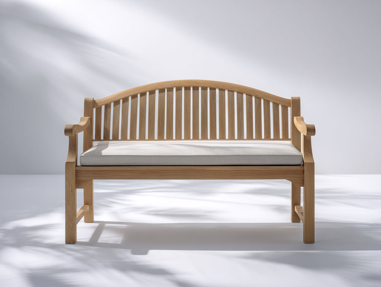 Bancos de jardín de madera 150 x 62 x 90 cm - Madera natural - Respaldo de listones y reposabrazos curvos