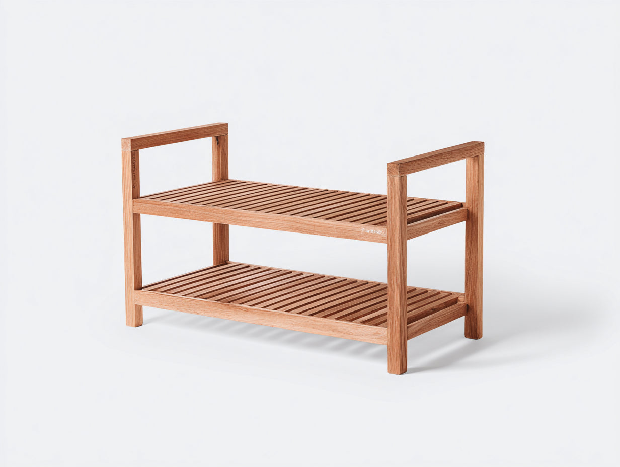 Bancos de jardín de madera 120x40x60 cm - marrón teca - diseño de listones con repisa inferior