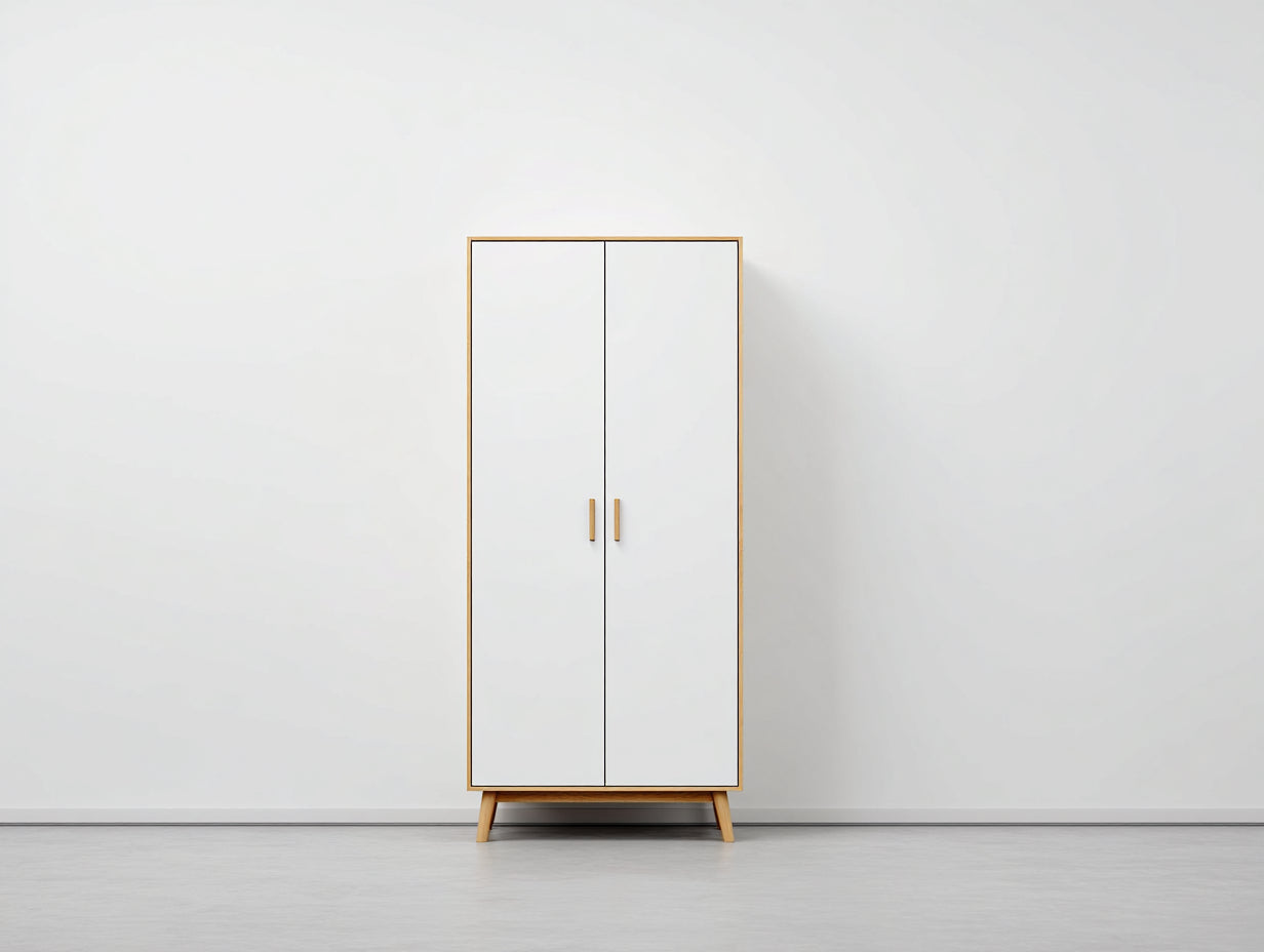 Armarios para dormitorio de madera de ingeniería 80 x 45 x 180 cm - Blanco y color madera - 2 puertas y diseño nórdico
