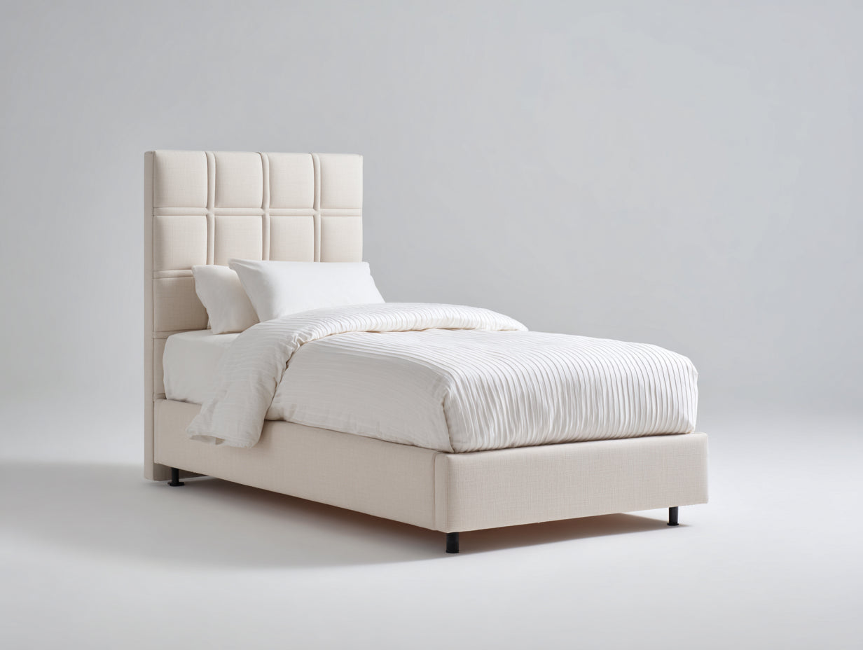 Camas individuales tapizadas 206x96x110 cm - beige - cabecero acolchado moderno