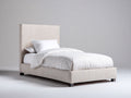 Camas individuales para dormitorio con estructura tapizada en tejido 210 x 110 x 135 cm - Beige - Cabecero alto de diseño contemporáneo