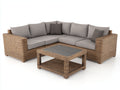 Sofás de exterior modulares de ratán sintético 280 x 280 x 75 cm - Marrón y gris claro - Diseño esquinero con mesa de centro