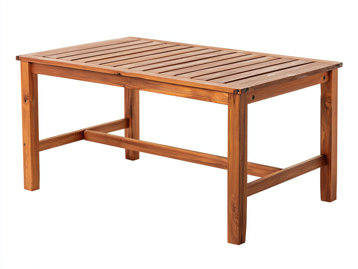 Mesas de jardín rectangular de madera 160x90x75 cm - marrón natural - tablero de lamas para exterior
