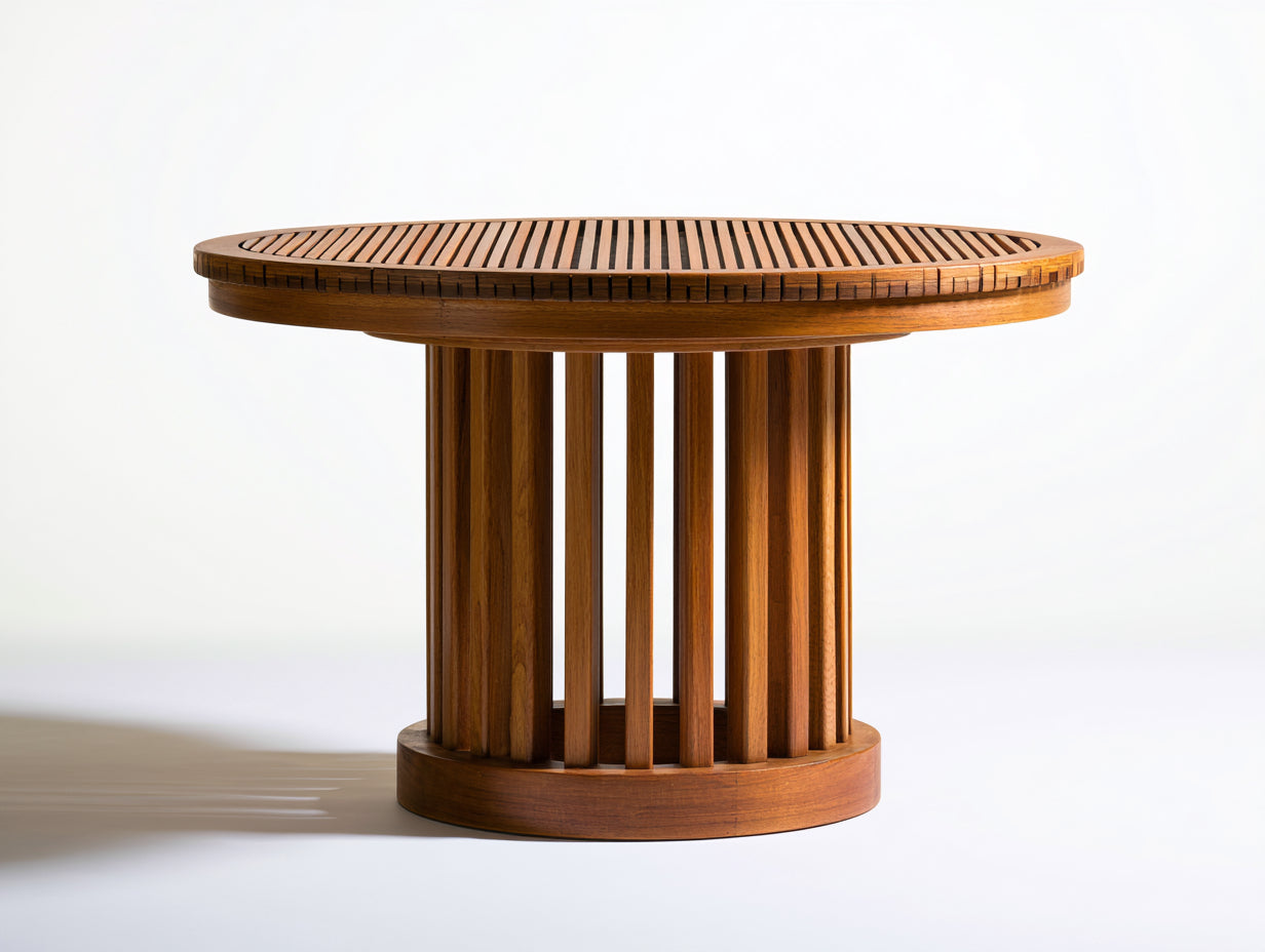 Mesas de jardín de madera 120x120x75 cm - marrón natural - redonda con tablero de lamas